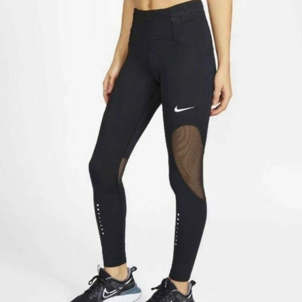 Nike Dri-Fit Reflective Graphic Speed Tight 7/8 Running Leggings Size S Black